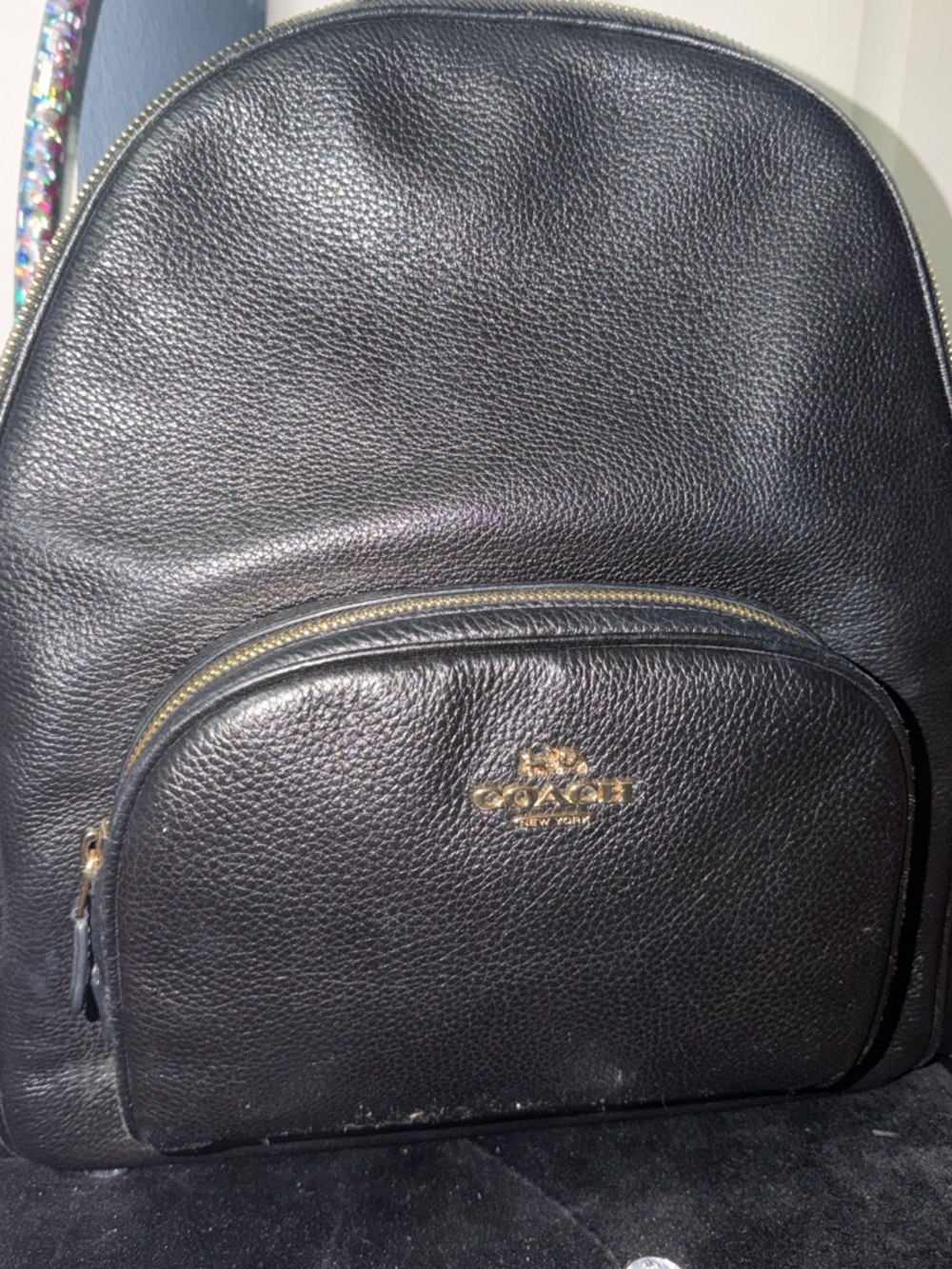 Coach Black Pebbled Leather Backpack with Gold Hardware